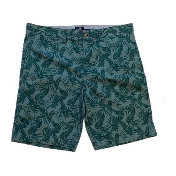 BERKLEY JENSEN Mens Sz 38 Tropical Teal Green Leaf Print Shorts Flat Front - Picture 2 of 8